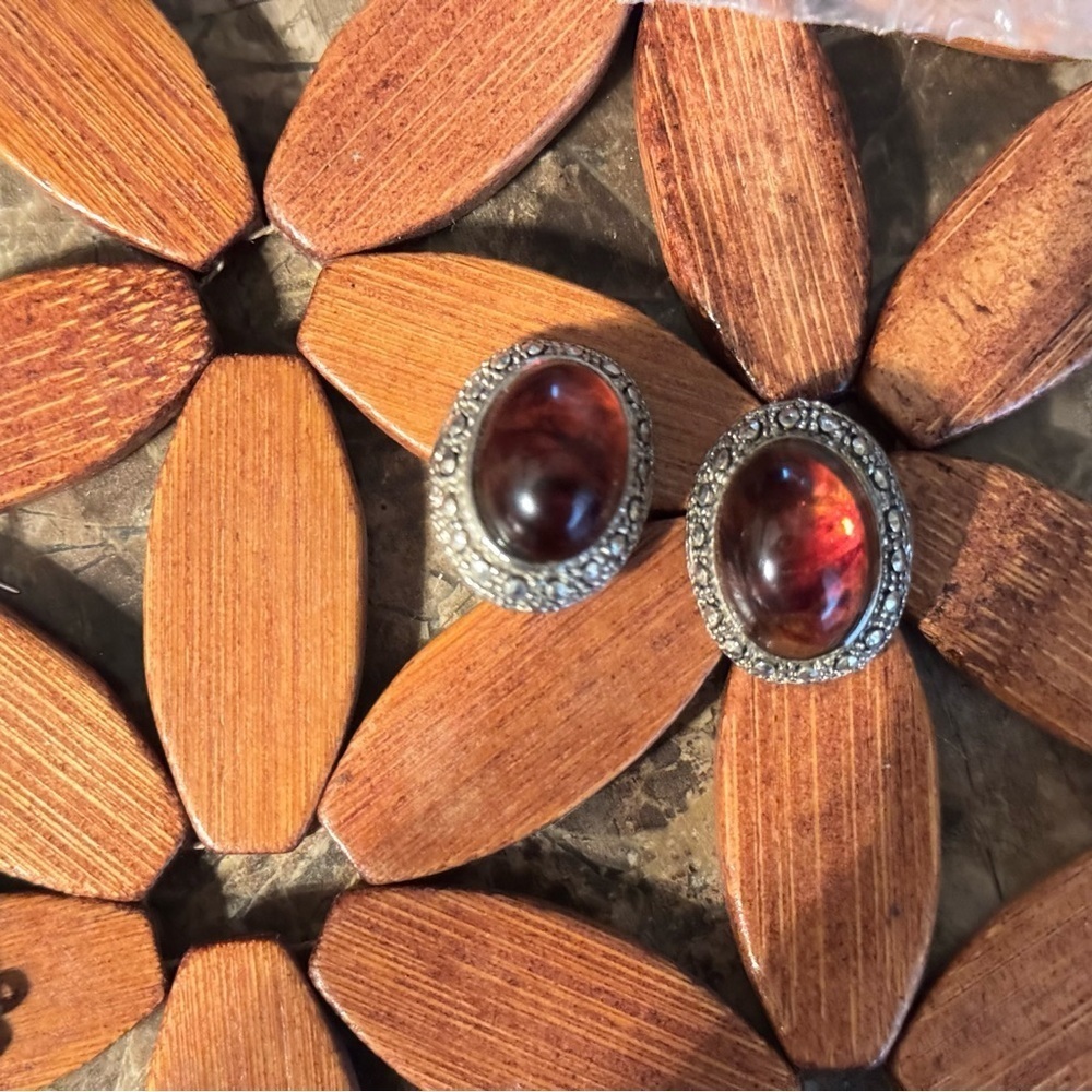 Silver & Amber Teardrop Earrings